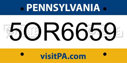 5OR6659 Pennsylvania License Plate