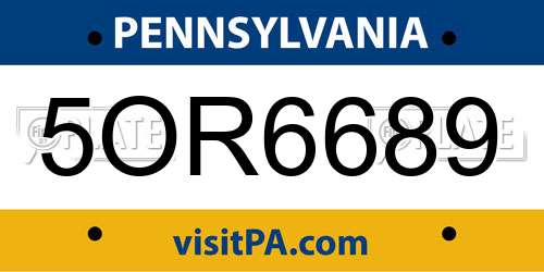 5OR6689 Pennsylvania License Plate