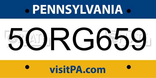 5ORG659 Pennsylvania License Plate