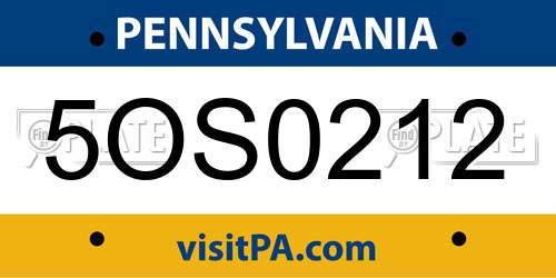 5OS0212 Pennsylvania License Plate