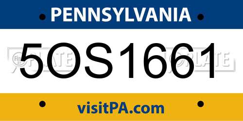 5OS1661 Pennsylvania License Plate