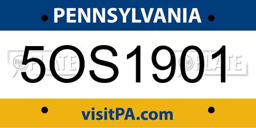 5OS1901 Pennsylvania License Plate
