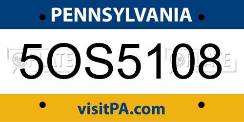 5OS5108 Pennsylvania License Plate