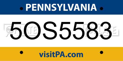 5OS5583 Pennsylvania License Plate