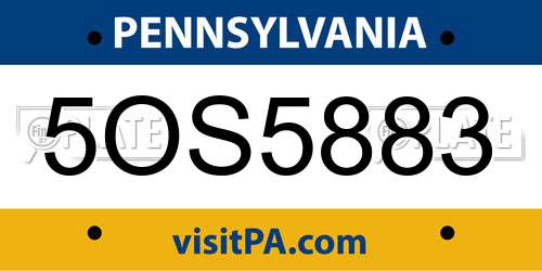 5OS5883 Pennsylvania License Plate