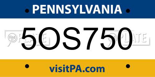 5OS750 Pennsylvania License Plate