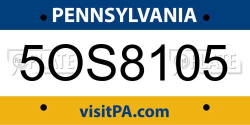 5OS8105 Pennsylvania License Plate