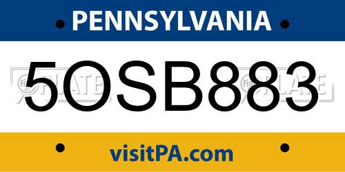 5OSB883 Pennsylvania License Plate