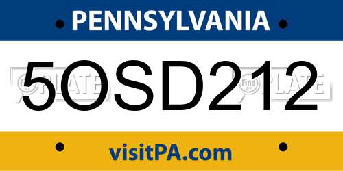 5OSD212 Pennsylvania License Plate