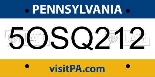 5OSQ212 Pennsylvania License Plate