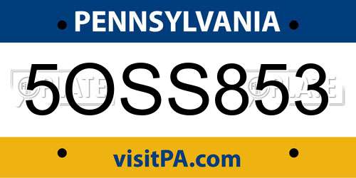 5OSS853 Pennsylvania License Plate