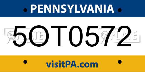 5OT0572 Pennsylvania License Plate
