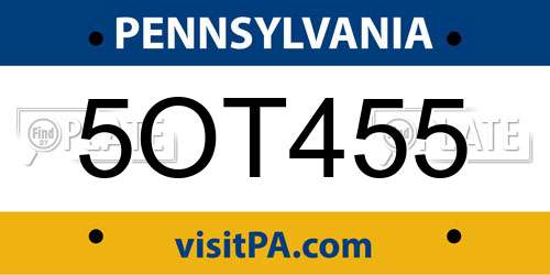 5OT455 Pennsylvania License Plate