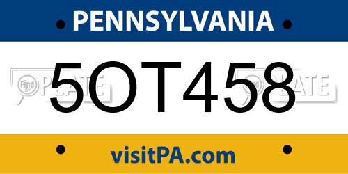5OT458 Pennsylvania License Plate