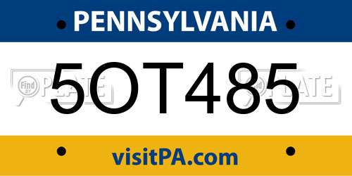 5OT485 Pennsylvania License Plate