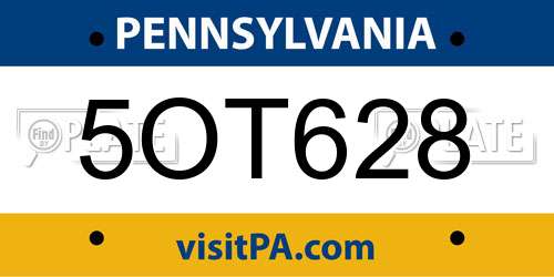 5OT628 Pennsylvania License Plate