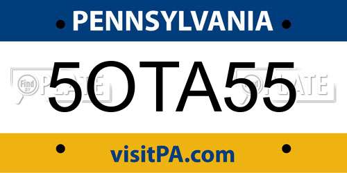 5OTA55 Pennsylvania License Plate