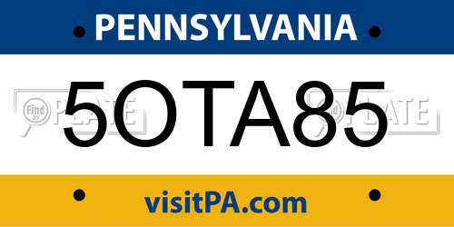 5OTA85 Pennsylvania License Plate