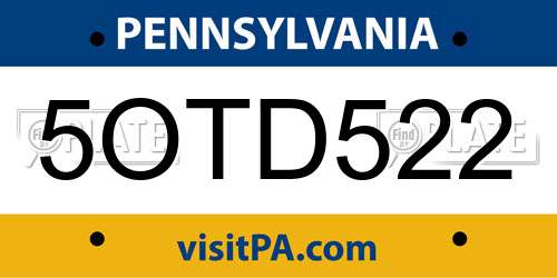 5OTD522 Pennsylvania License Plate