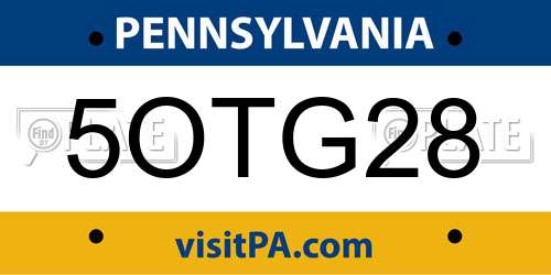 5OTG28 Pennsylvania License Plate