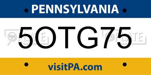 5OTG75 Pennsylvania License Plate