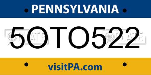 5OTO522 Pennsylvania License Plate