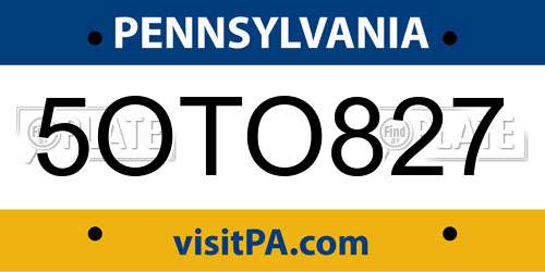 5OTO827 Pennsylvania License Plate
