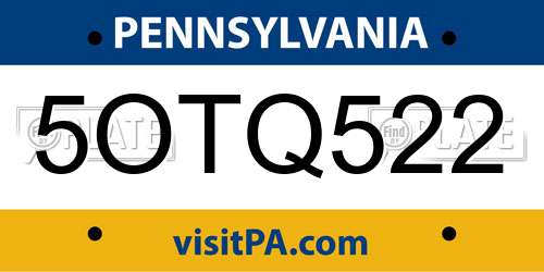 5OTQ522 Pennsylvania License Plate