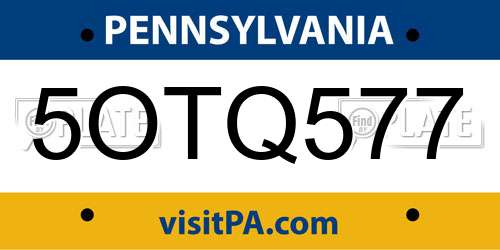 5OTQ577 Pennsylvania License Plate