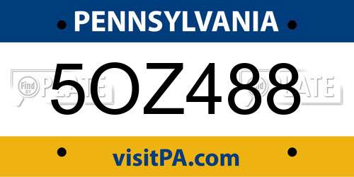5OZ488 Pennsylvania License Plate