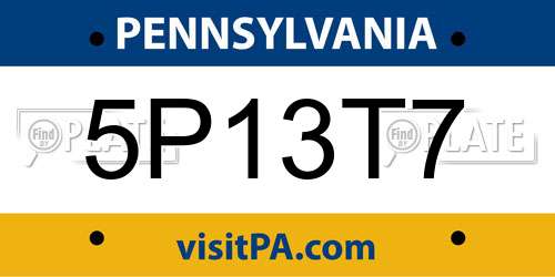 5P13T7 Pennsylvania License Plate