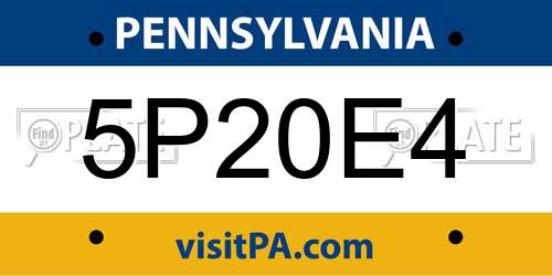 5P20E4 Pennsylvania License Plate