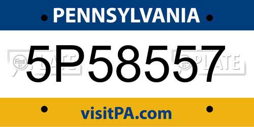 5P58557 Pennsylvania License Plate