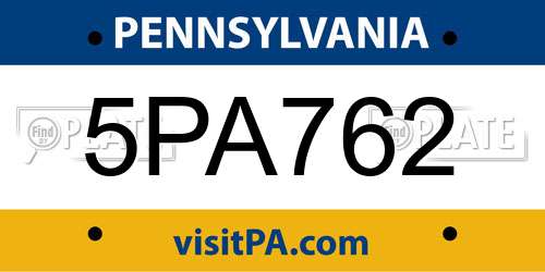 5PA762 Pennsylvania License Plate