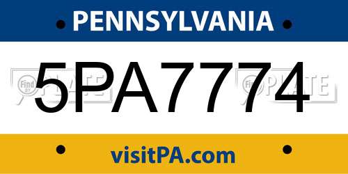 5PA7774 Pennsylvania License Plate