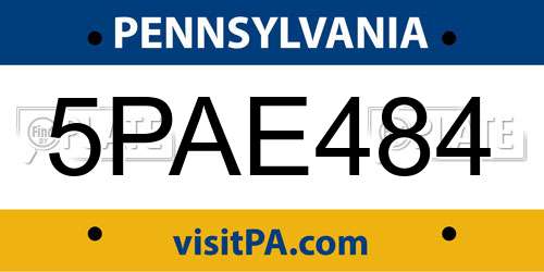5PAE484 Pennsylvania License Plate