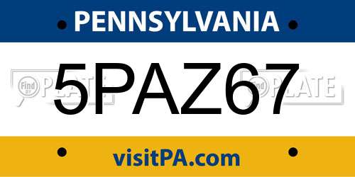 5PAZ67 Pennsylvania License Plate