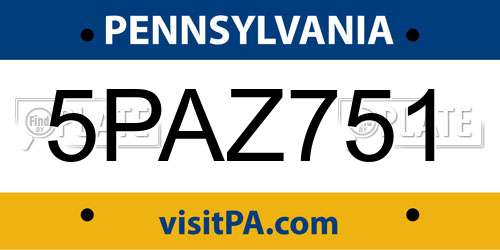 5PAZ751 Pennsylvania License Plate