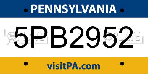 5PB2952 Pennsylvania License Plate