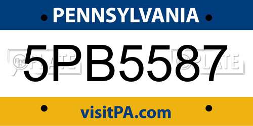 5PB5587 Pennsylvania License Plate
