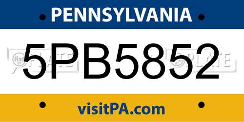 5PB5852 Pennsylvania License Plate