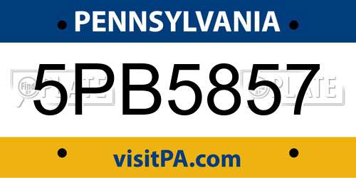 5PB5857 Pennsylvania License Plate