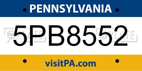 5PB8552 Pennsylvania License Plate