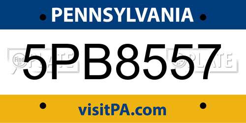 5PB8557 Pennsylvania License Plate