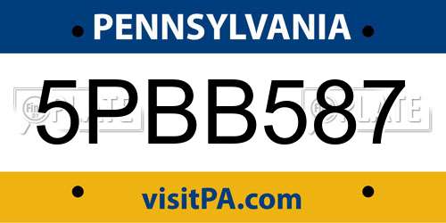 5PBB587 Pennsylvania License Plate