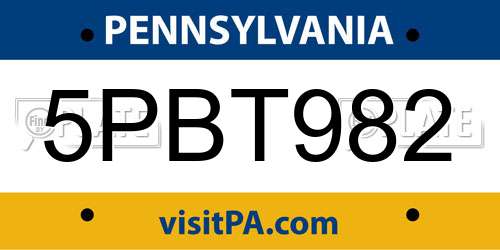 5PBT982 Pennsylvania License Plate