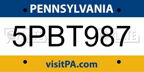 5PBT987 Pennsylvania License Plate