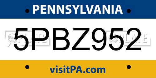 5PBZ952 Pennsylvania License Plate