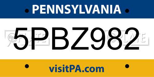 5PBZ982 Pennsylvania License Plate
