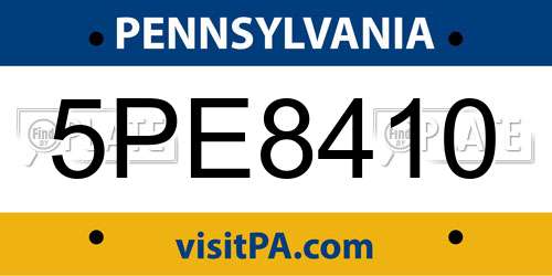 5PE8410 Pennsylvania License Plate